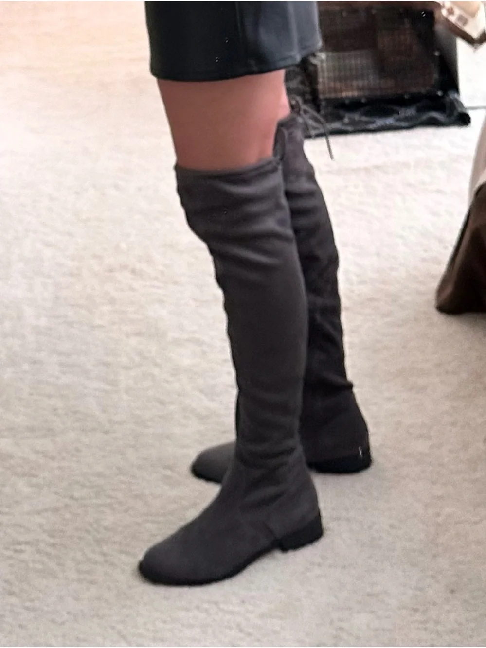 Fioni Grey Faux Suede Over-The-Knee Boots - Low Block Heel, Size 7